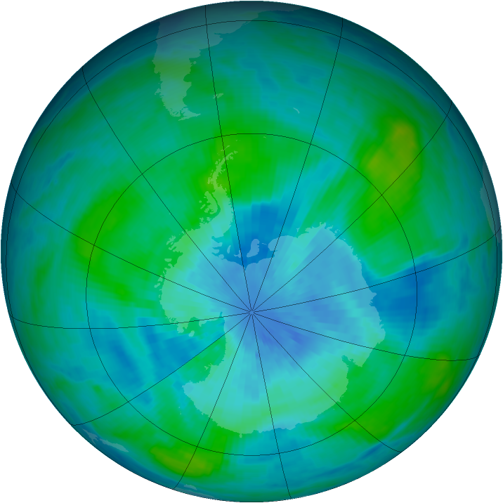 Antarctic ozone map for 15 March 1989